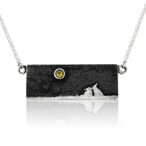 Kissing Bunny Necklace with White Sapphire or Diamond Moon