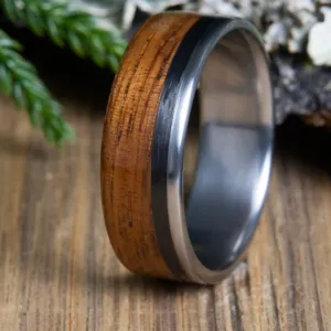 Koa wood ring, carbon fiber and wooden inlay