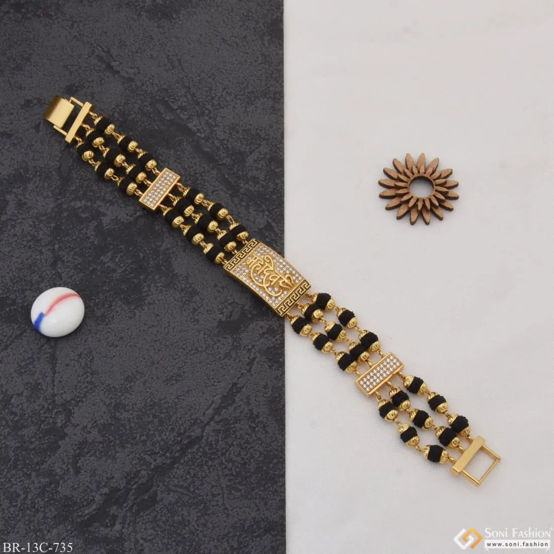 Mahadev Design High-quality Gold Plated Rudraksha Bracelet For Men - Style C735