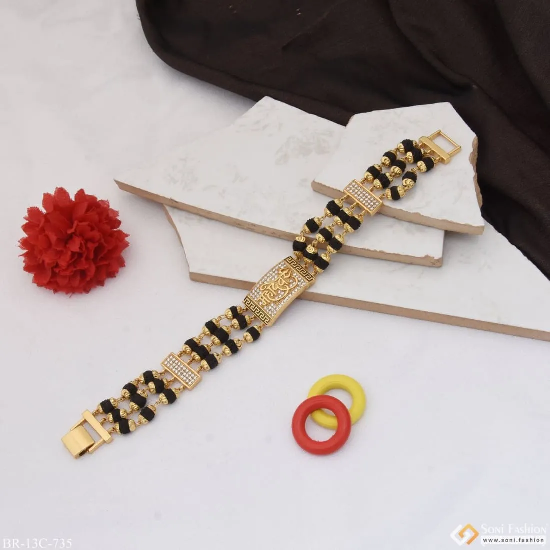 Mahadev Design High-quality Gold Plated Rudraksha Bracelet For Men - Style C735