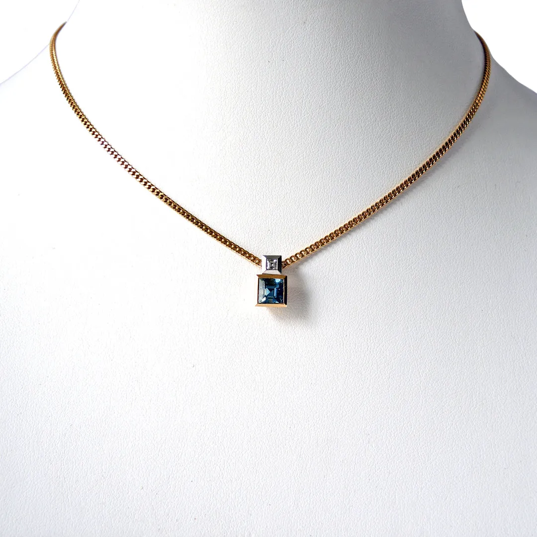 Series 17 | Squared Pendant, 18k, Platinum, Step Cut Aquamarine   Dia.
