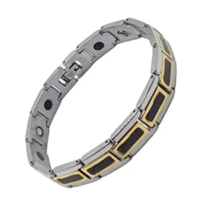 Stainless Steel Magnetic Black And Gold Germanium Bracelet