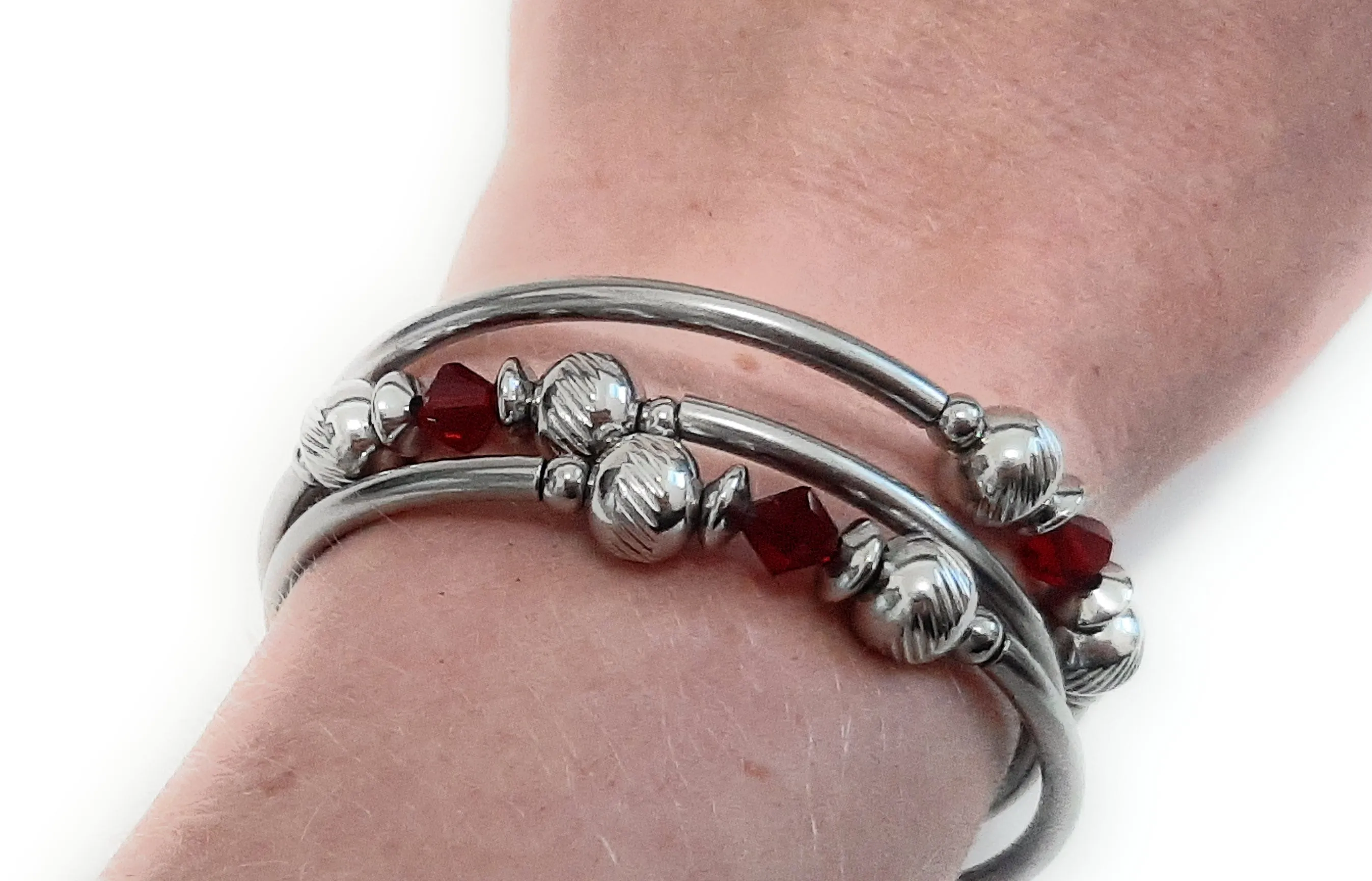 Stainless Steel Swarovski Birthstone Memory Wire Bracelet - March Aquamarine
