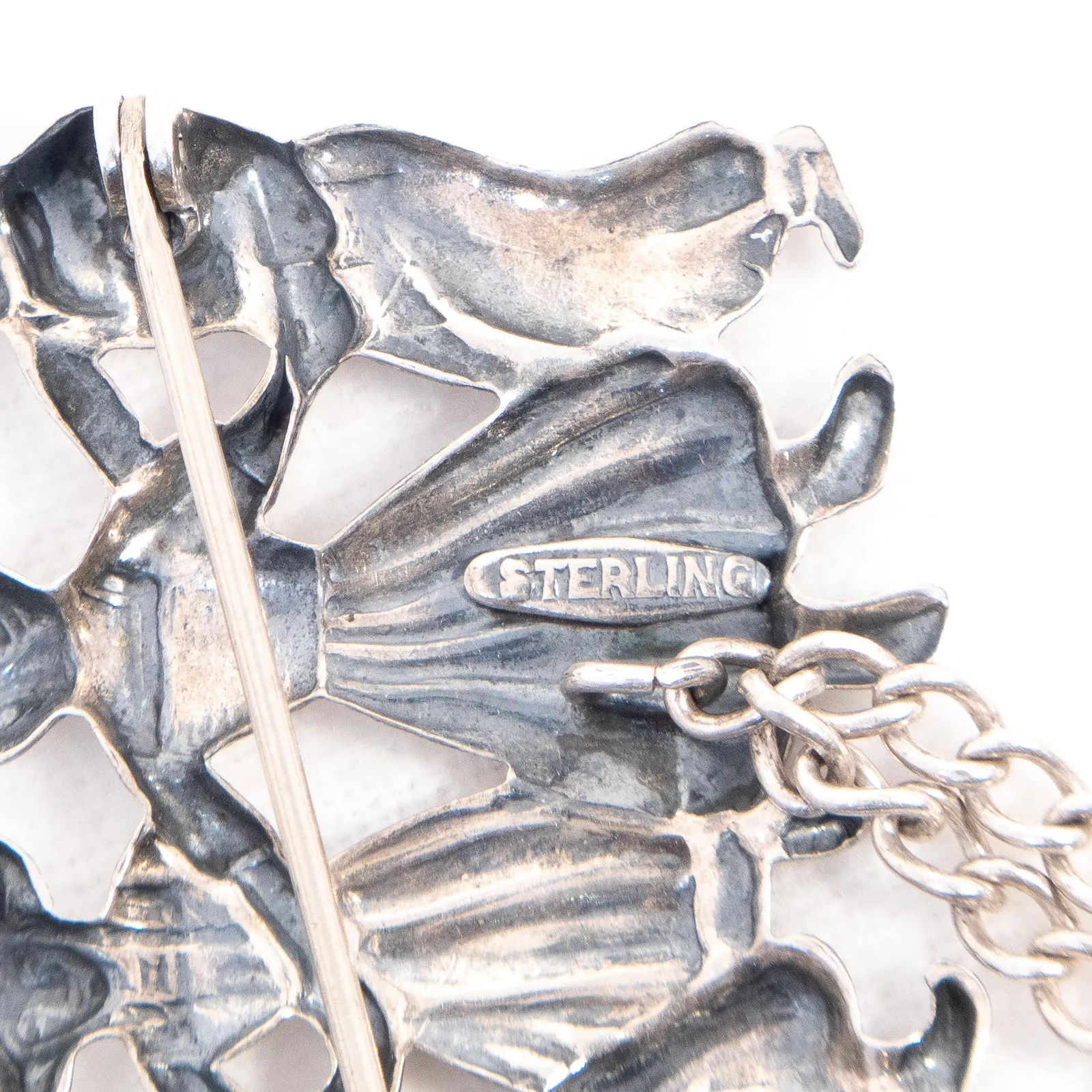 Sterling Silver Dancing People Chatelaine Brooch