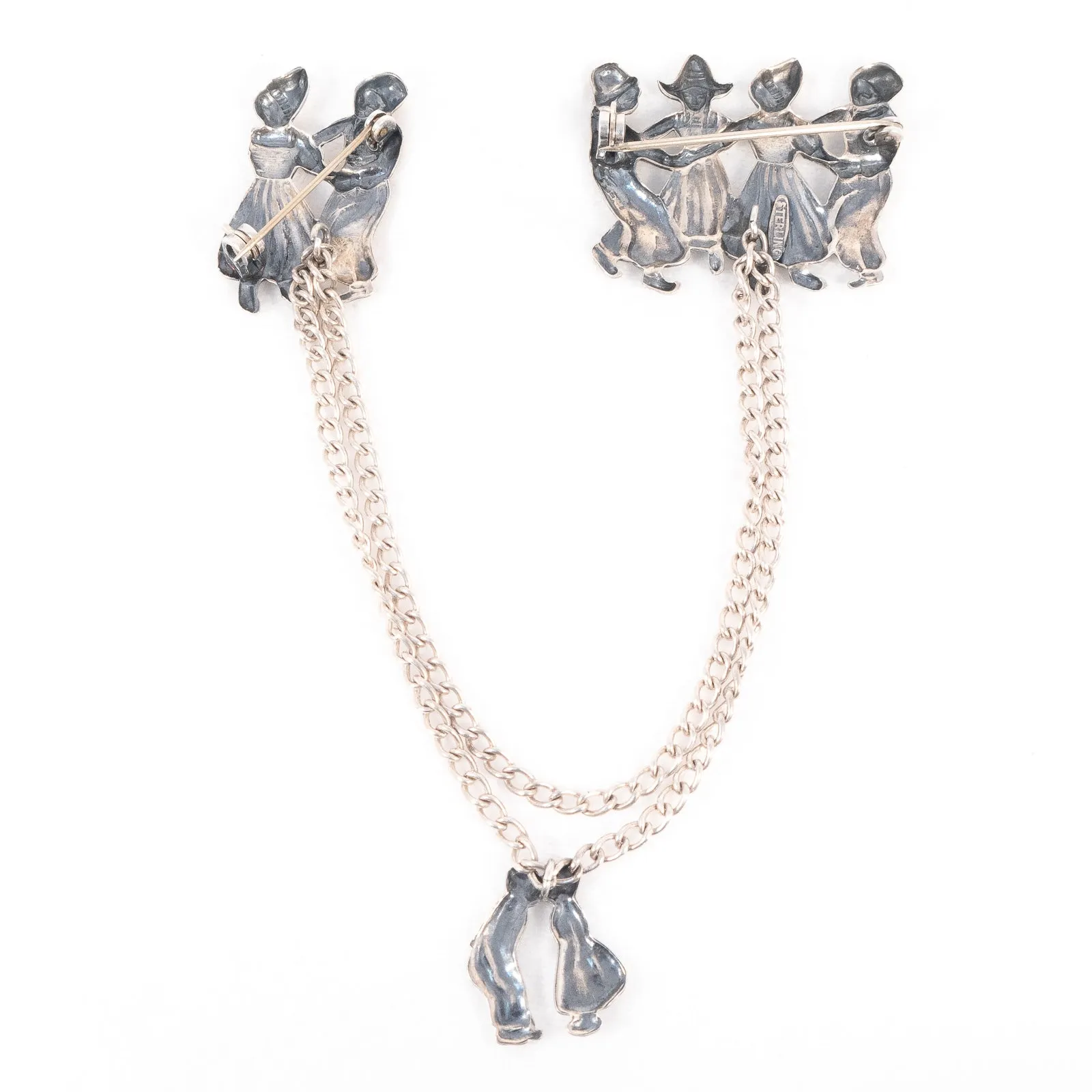Sterling Silver Dancing People Chatelaine Brooch