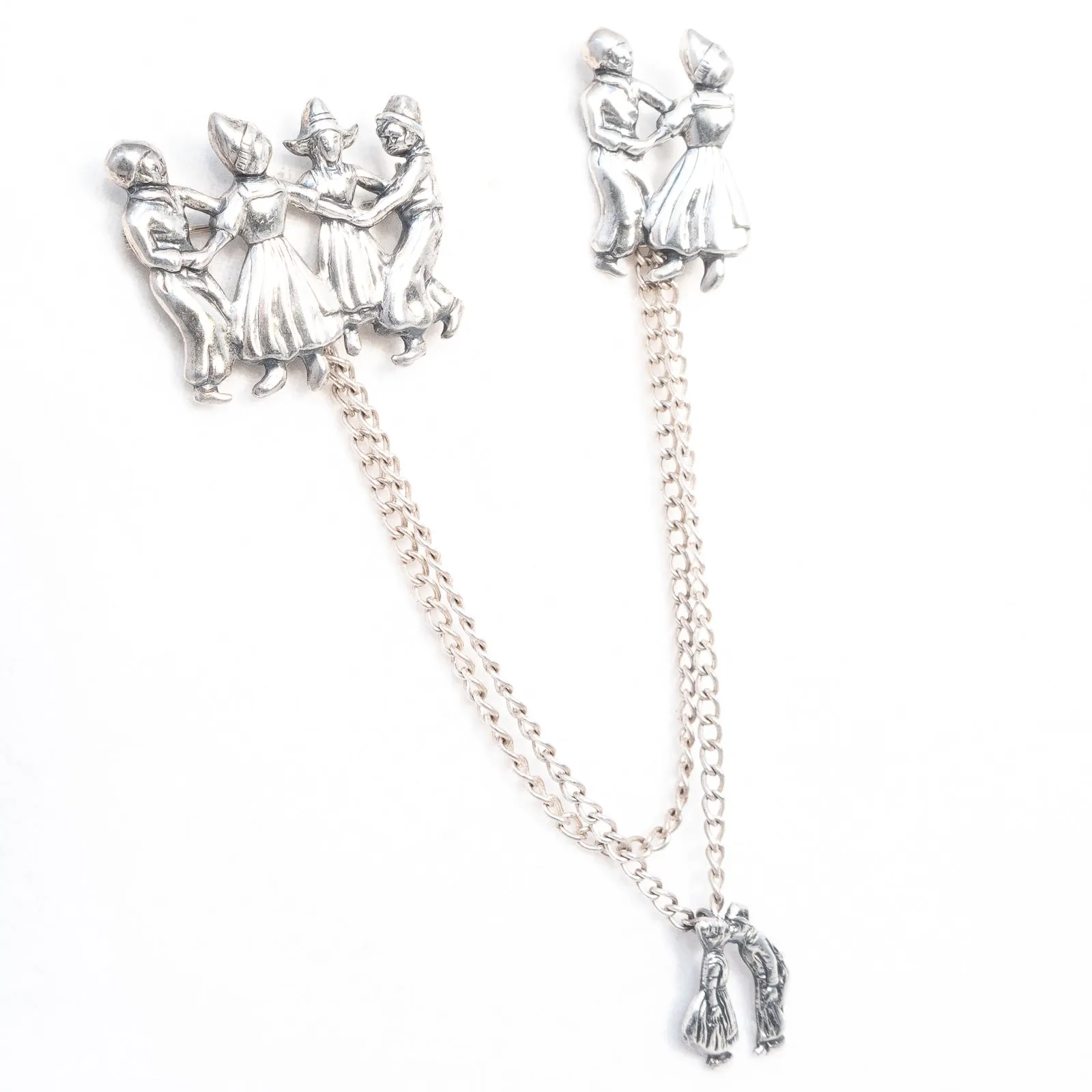 Sterling Silver Dancing People Chatelaine Brooch