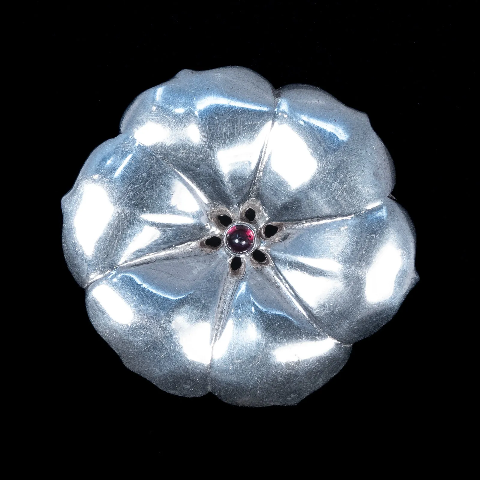 Sterling Silver Flower Brooch with Garnet