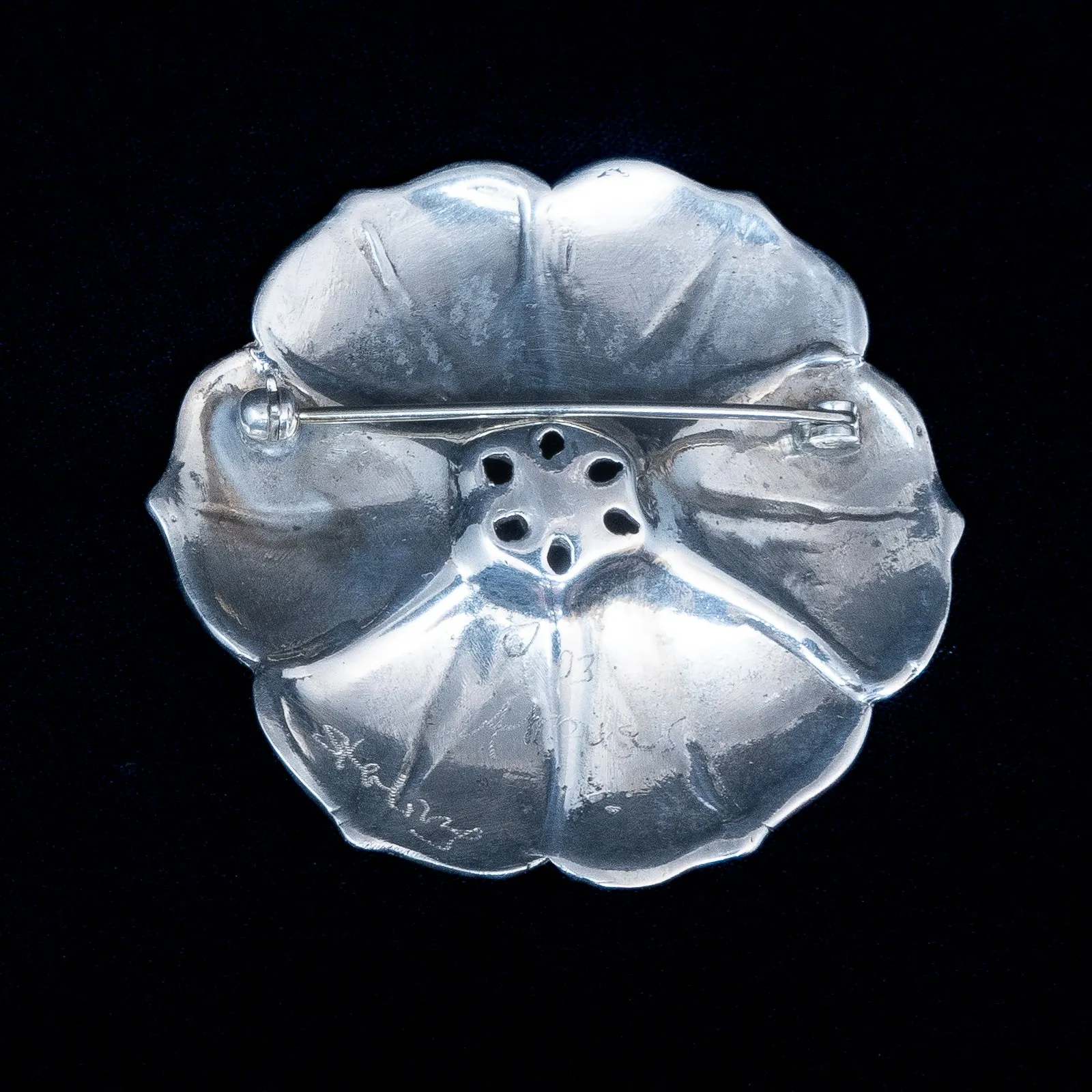 Sterling Silver Flower Brooch with Garnet