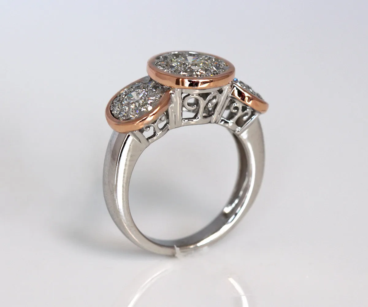 Three Bezel Halo Pink Gold Wedding Ring Redesign