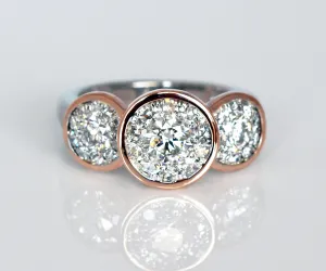 Three Bezel Halo Pink Gold Wedding Ring Redesign