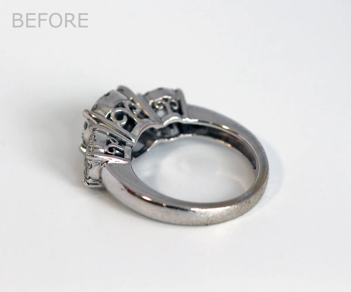 Three Bezel Halo Pink Gold Wedding Ring Redesign