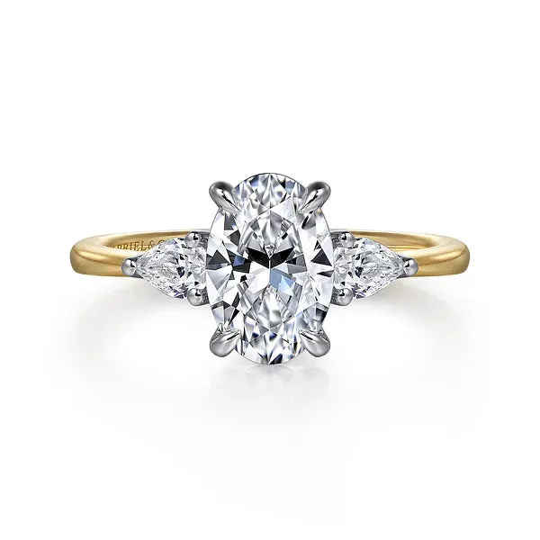 Two-Tone Oval Three Stone Diamond Engagement Ring Mounting