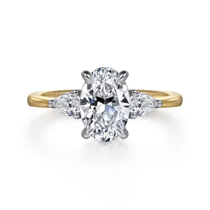 Two-Tone Oval Three Stone Diamond Engagement Ring Mounting