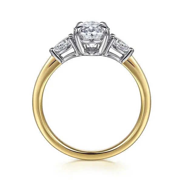 Two-Tone Oval Three Stone Diamond Engagement Ring Mounting