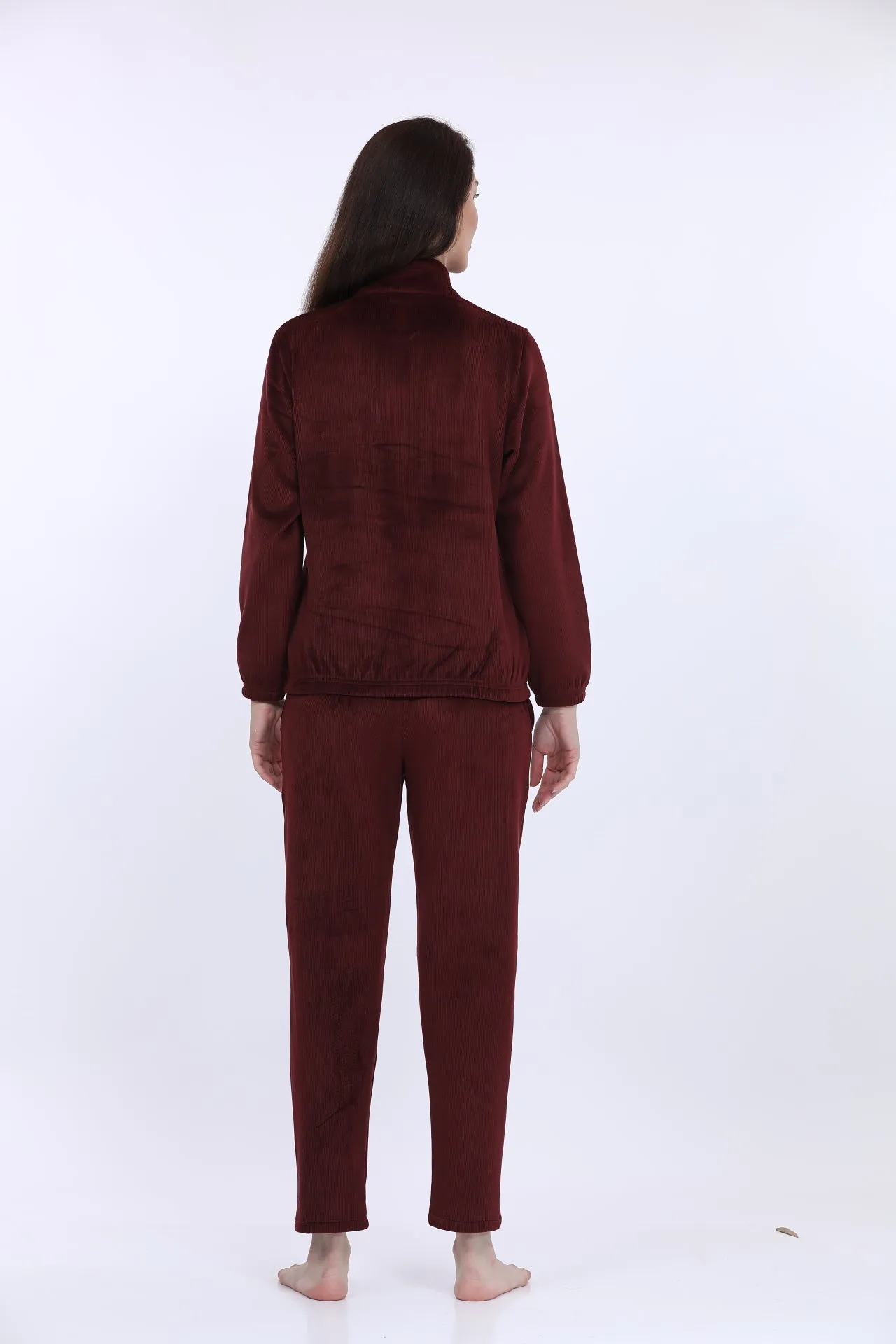 Wine Bonded Corduroy Track Suit