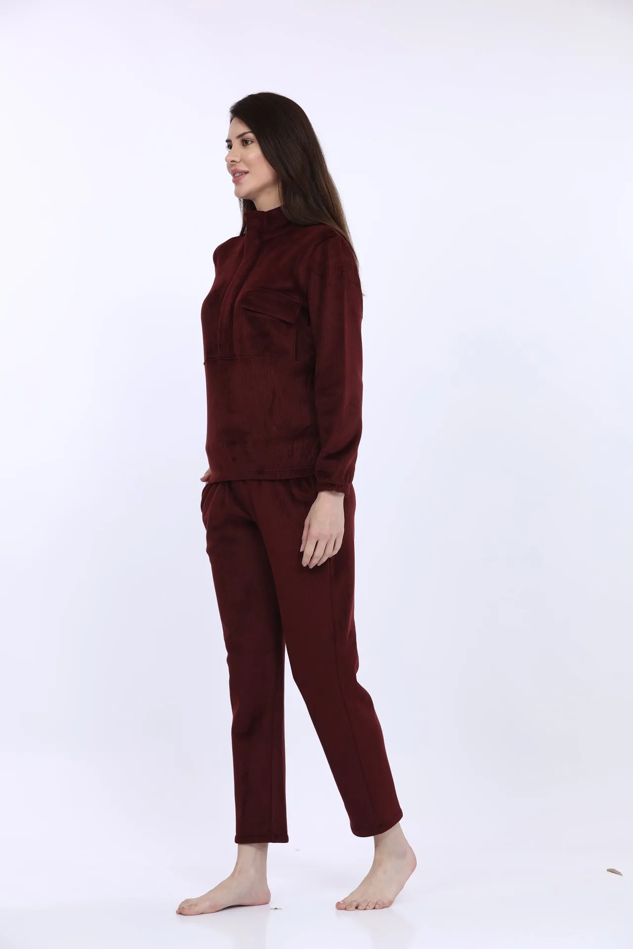 Wine Bonded Corduroy Track Suit