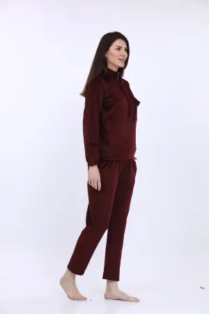 Wine Bonded Corduroy Track Suit