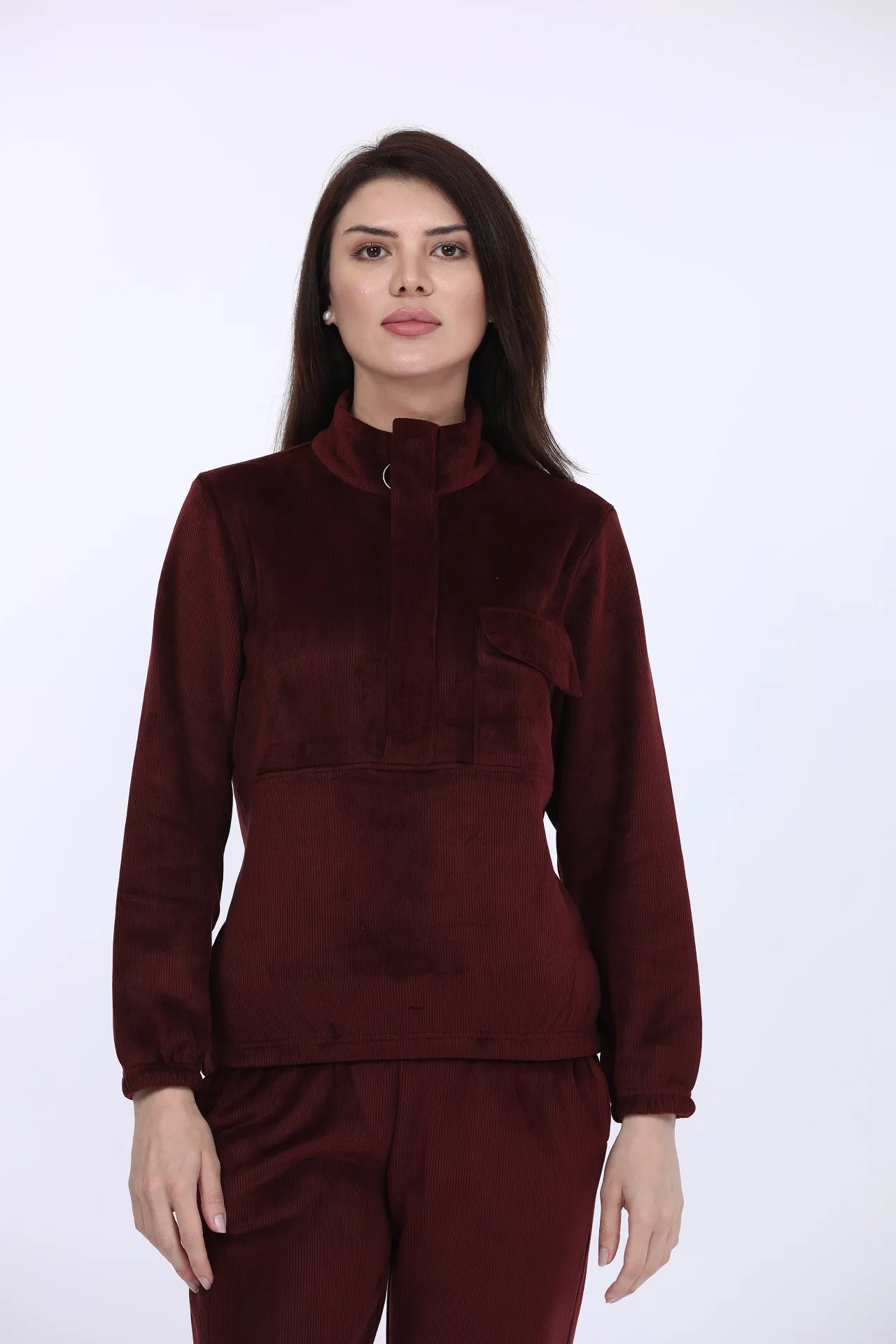 Wine Bonded Corduroy Track Suit