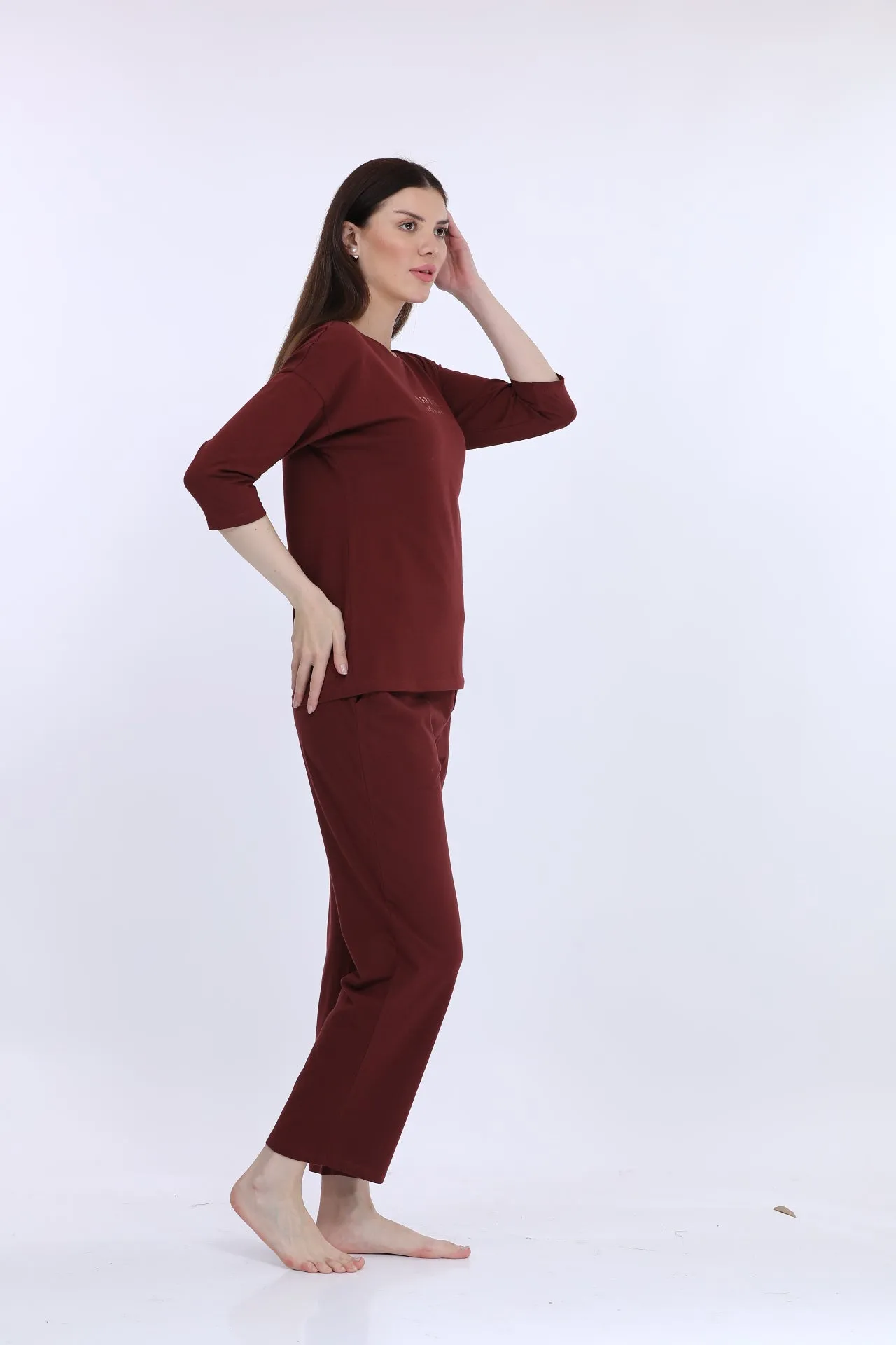 Wine Cotton Stretch Fashion Co-Ord Set