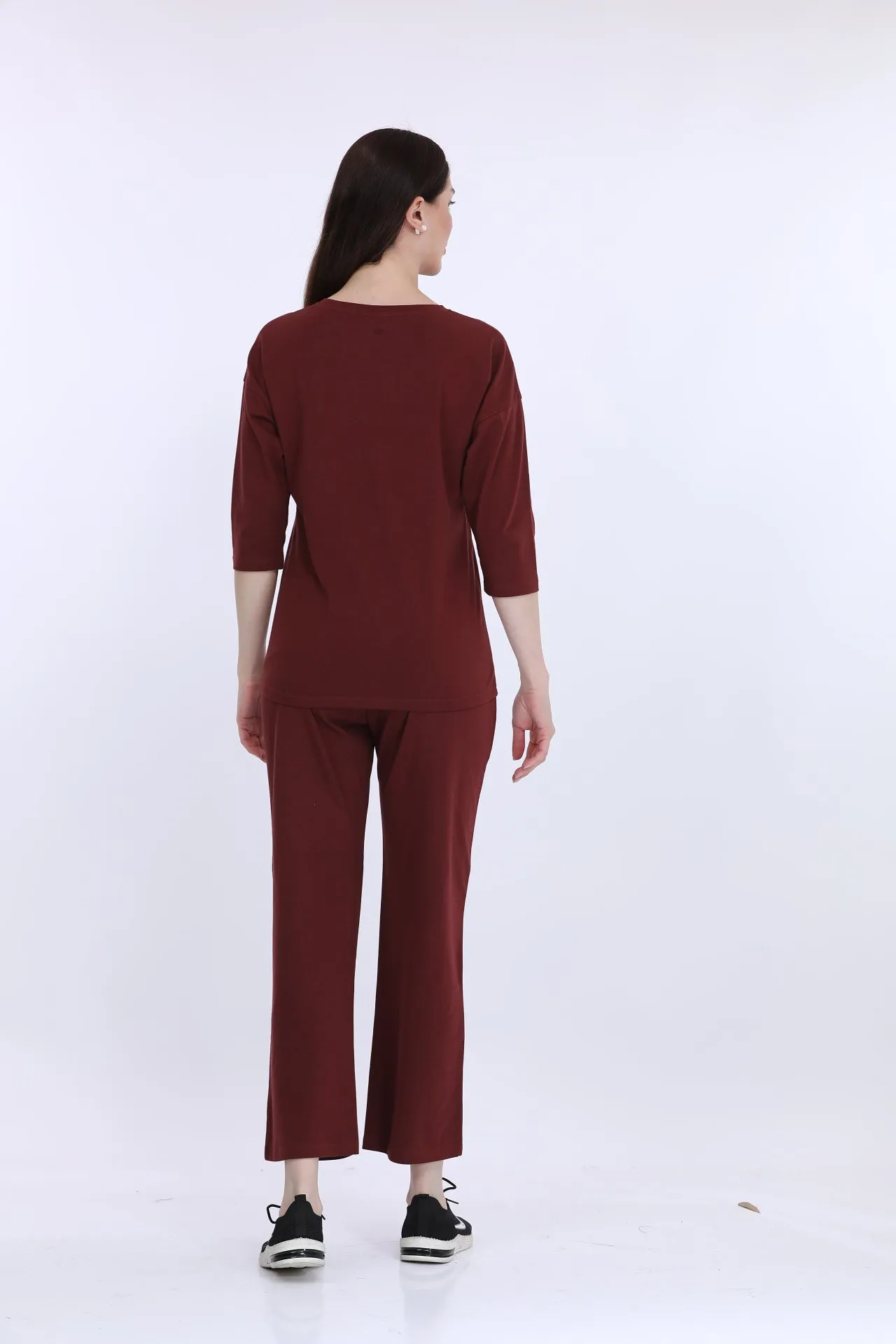Wine Cotton Stretch Fashion Co-Ord Set