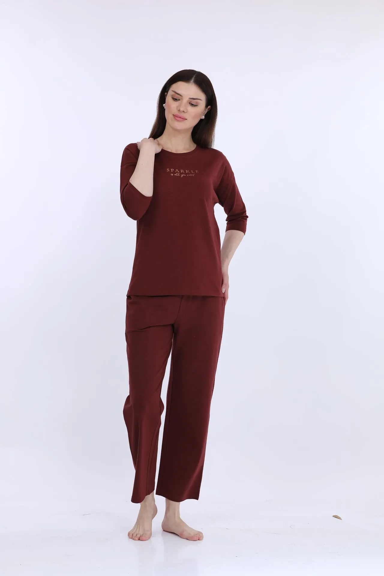 Wine Cotton Stretch Fashion Co-Ord Set