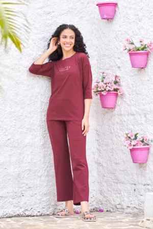 Wine Cotton Stretch Fashion Co-Ord Set